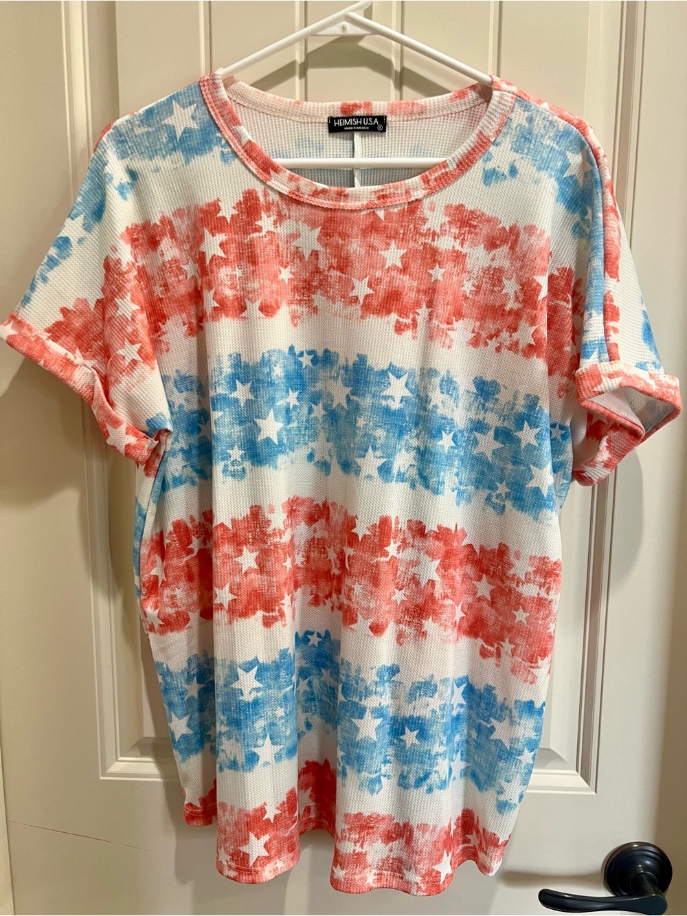 Heimish USA NWOT Red White Blue Star Waffle Knit Top S
